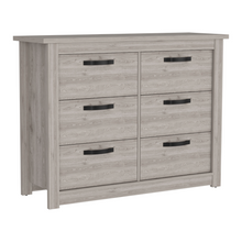 Load image into Gallery viewer, 6 Drawer Double Dresser Toret, Metal Hardware, Light Gray Finish
