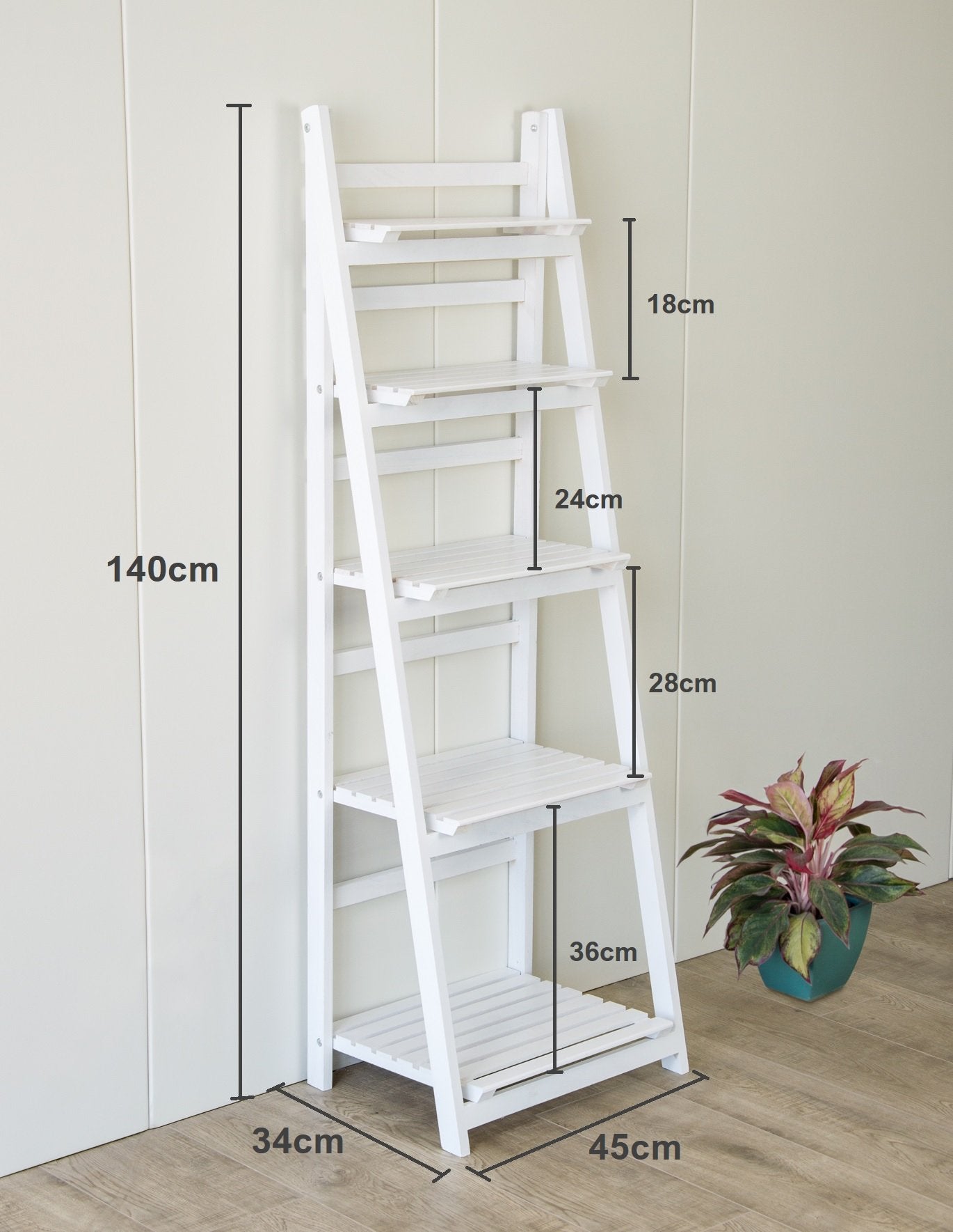 5 Tier Wooden Ladder Shelf Stand Storage Book Shelves Shelving Display | Books & Bookshelves