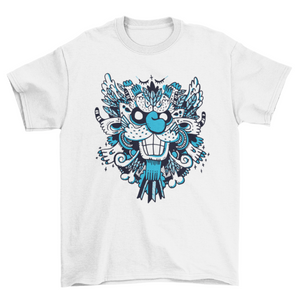 Fashion Grinning Smiling Blue Monster & Creature Face Abstract t-shirt