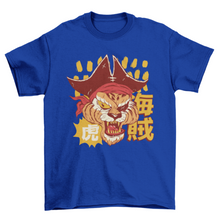 Load image into Gallery viewer, Angry tiger pirate in anime style with japanese characters background
