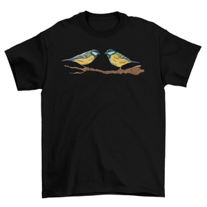 Cute two Tit birds with twig t-shirt