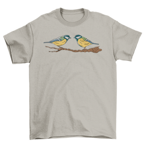 Cute two Tit birds with twig t-shirt