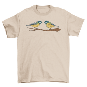 Cute two Tit birds with twig t-shirt