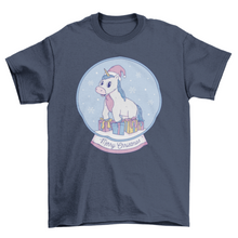 Load image into Gallery viewer, Cool pastel unicorn inside christmas snow globe with gifts t-shirt
