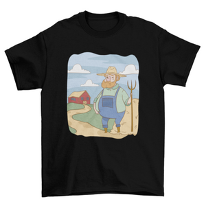 Famer and barn cartoon t-shirt