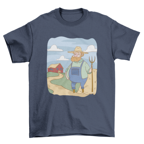 Famer and barn cartoon t-shirt