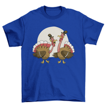 Load image into Gallery viewer, Cartoon Thanksgiving turkeys t-shirt design
