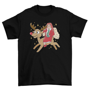 Christmas angel riding reindeer t-shirt design