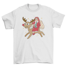 Load image into Gallery viewer, Christmas angel riding reindeer t-shirt design
