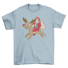 Load image into Gallery viewer, Christmas angel riding reindeer t-shirt design
