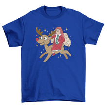 Load image into Gallery viewer, Christmas angel riding reindeer t-shirt design
