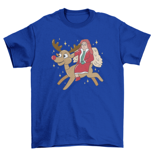 Christmas angel riding reindeer t-shirt design