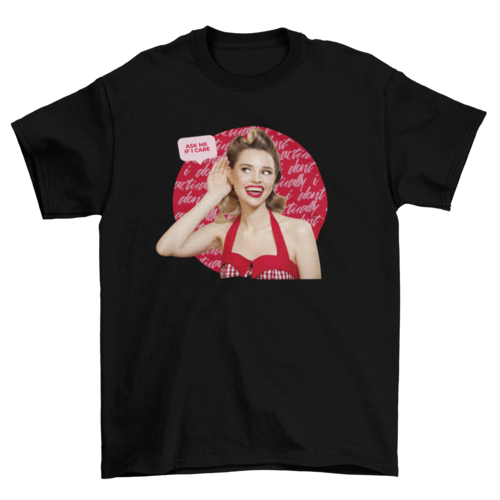 Funny Retro graphic t-shirt Pin up red girl asking quote 