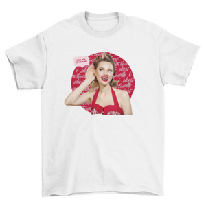 Funny Retro graphic t-shirt Pin up red girl asking quote "Ask me if I