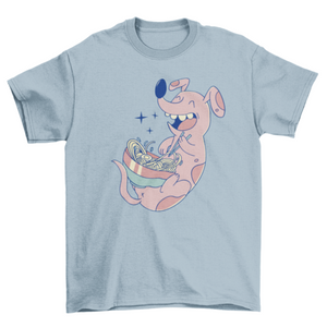 Cartoon dog eating ramen t-shirt