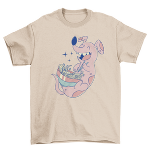 Cartoon dog eating ramen t-shirt