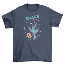 Load image into Gallery viewer, Astronaut cat floating in space t-shirt
