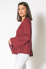 Load image into Gallery viewer, Bell Sleeve Tiered Blouse in Red Cordovan
