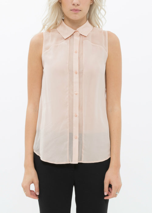 Women's Sleeveless 100% Silk Button Shirt