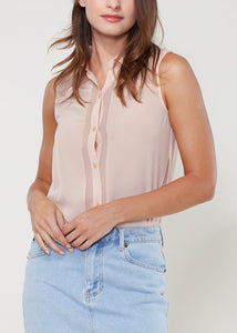 Women's Sleeveless 100% Silk Button Shirt