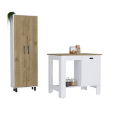 Load image into Gallery viewer, Arlington 2 Piece Kitchen Set, Kitchen Island + Pantry Cabinet, White
