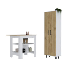 Load image into Gallery viewer, Bowie 2 Piece Kitchen Set, Kitchen Island + Pantry Cabinet, White /
