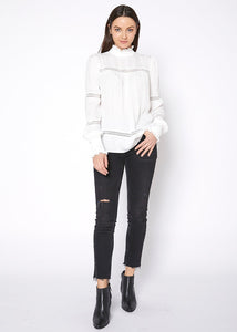 Arizona Eyelet Long Sleeve Mock Neck Top