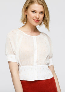 Arizona Sheer Puff Shoulder Crop Top Blouse In White