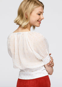 Arizona Sheer Puff Shoulder Crop Top Blouse In White