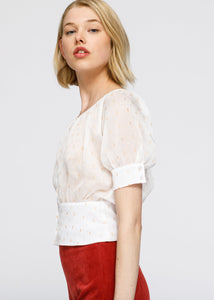 Arizona Sheer Puff Shoulder Crop Top Blouse In White