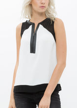 Load image into Gallery viewer, Women&#39;s Sleeveless Cut Block Zip Top
