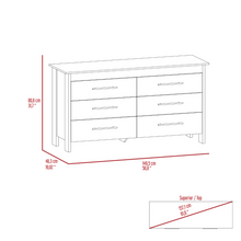 Load image into Gallery viewer, 6 Drawer Double Dresser Wezz, Four Legs, Superior Top, Light Gray
