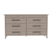 Load image into Gallery viewer, 6 Drawer Double Dresser Wezz, Four Legs, Superior Top, Light Gray
