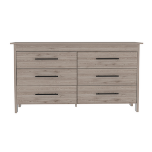 6 Drawer Double Dresser Wezz, Four Legs, Superior Top, Light Gray