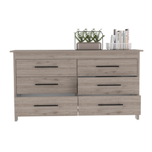 Load image into Gallery viewer, 6 Drawer Double Dresser Wezz, Four Legs, Superior Top, Light Gray
