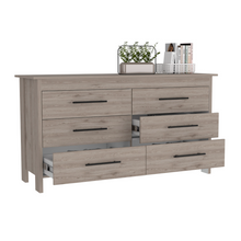 Load image into Gallery viewer, 6 Drawer Double Dresser Wezz, Four Legs, Superior Top, Light Gray
