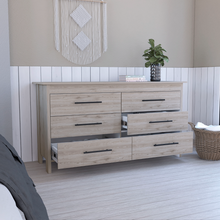 Load image into Gallery viewer, 6 Drawer Double Dresser Wezz, Four Legs, Superior Top, Light Gray
