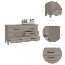 Load image into Gallery viewer, 6 Drawer Double Dresser Wezz, Four Legs, Superior Top, Light Gray
