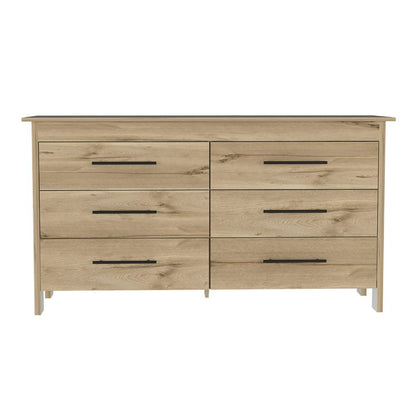 6 Drawer Double Dresser Wezz, Four Legs, Superior Top, Light Oak /