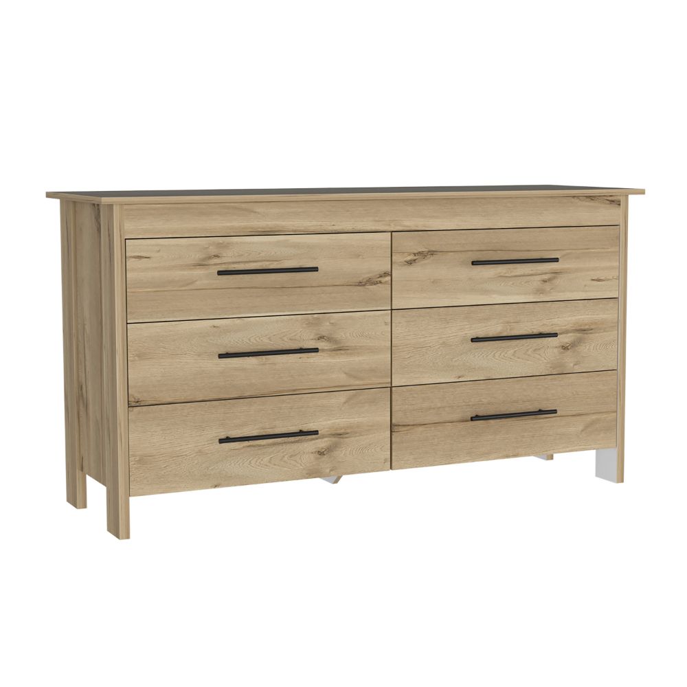 6 Drawer Double Dresser Wezz, Four Legs, Superior Top, Light Oak /