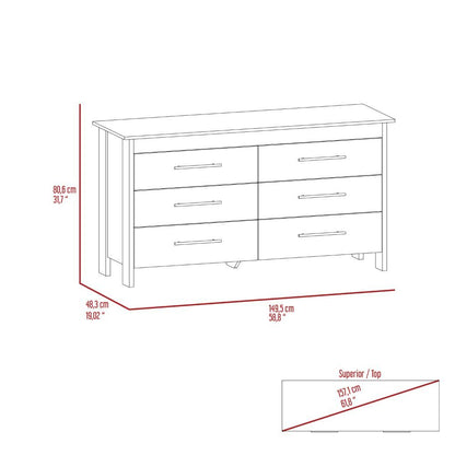 6 Drawer Double Dresser Wezz, Four Legs, Superior Top, Light Oak /