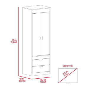 Armoire Tarento,Two Drawers, Smokey Oak / White Finish