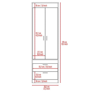 Armoire Tarento,Two Drawers, Smokey Oak / White Finish