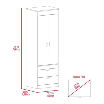 Armoire Tarento,Two Drawers, Light Oak / Black Wengue Finish