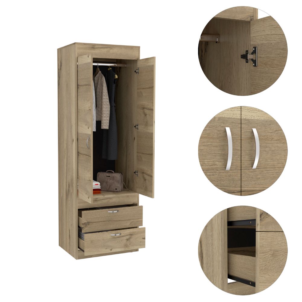 Armoire Tarento,Two Drawers, Light Oak / Black Wengue Finish