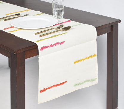 Handwoven & Embroidered Broken Stripes Cotton Table Runner | Dining Room