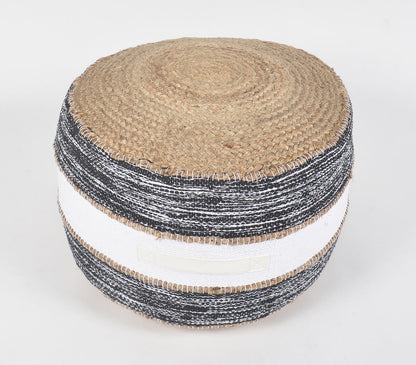 Hand-Braided Jute & Greyscale Cotton Pouf | Decorative Pillows