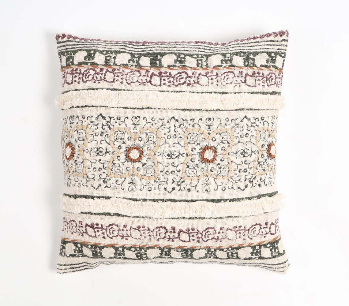 Block Printed Cotton Floral Maximal Cushion Cover