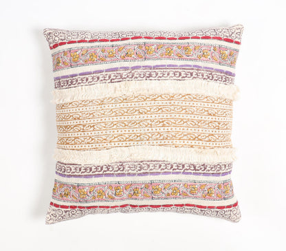 Block Printed Cotton Striped-Motifs Cushion Cover