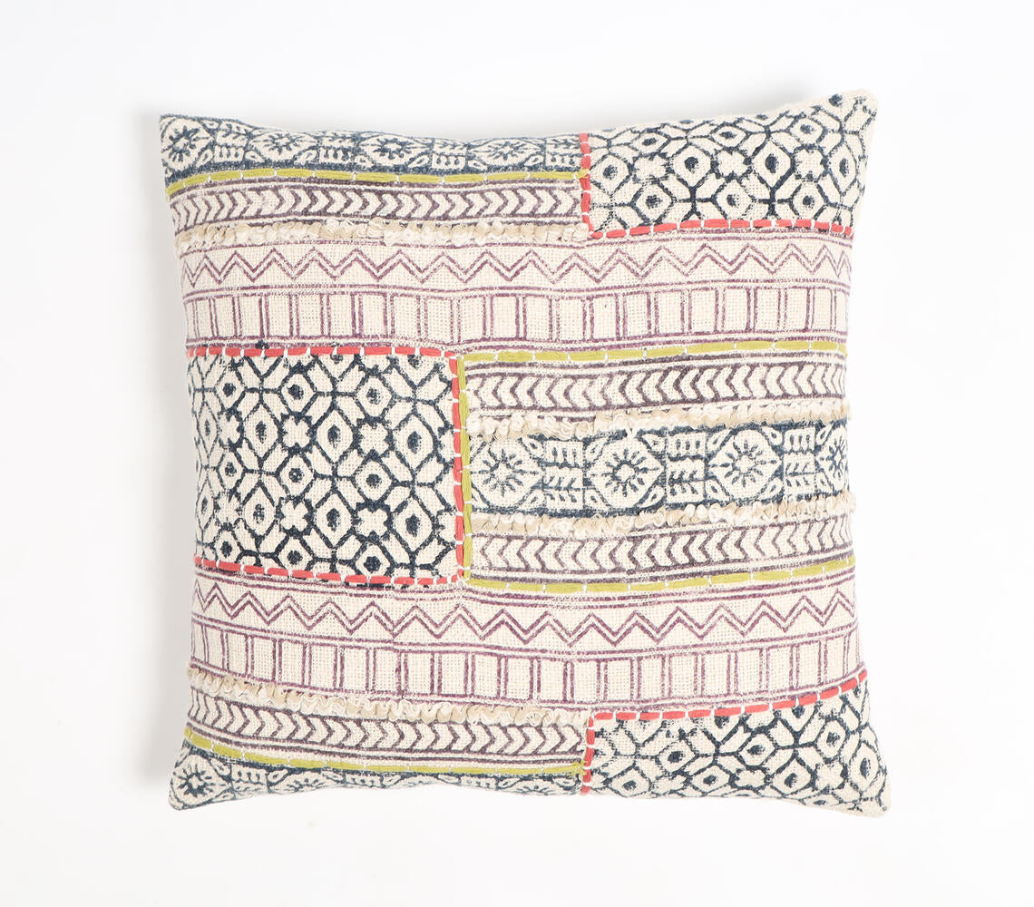 Block Printed Cotton Geometric Maximal Cushion Cover